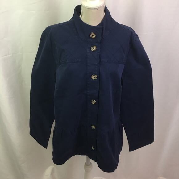 Denim & Co Twill Peplum Waist Jacket Navy XS - Picture 1 of 15